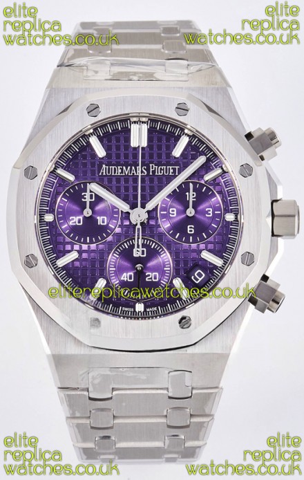 Royal Oak Chrono 26240 Purple Dial FREE SPRUNG MVMNT Steel Caing Super Clone Watch 
