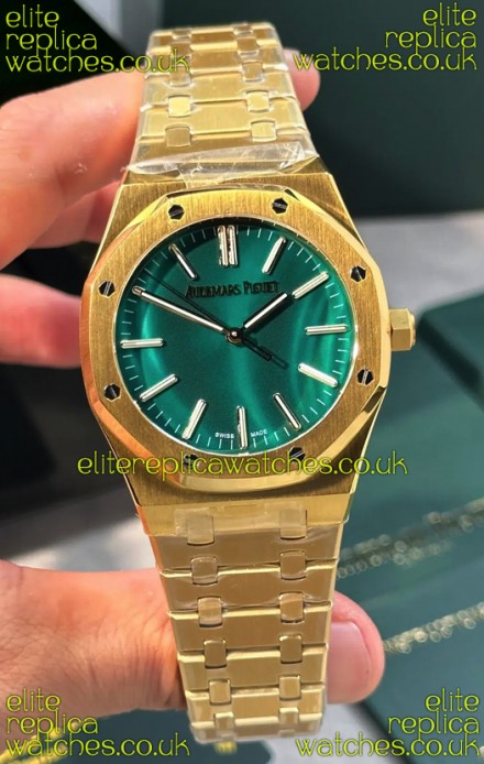 Royal Oak 15513BA Malachite Dial Yellow Gold Super Clone Watch 