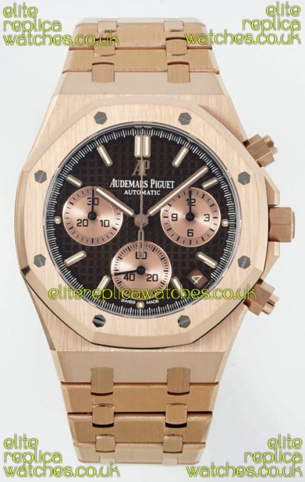 Royal Oak Chrono 26240 Rose Gold Strap in Brown Dial Super Clone Watch 
