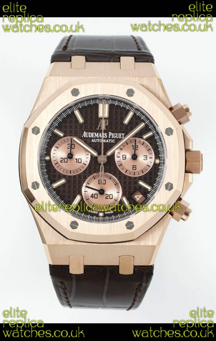 Royal Oak Chrono 26240 Rose Gold Brown Dial Leather Strap Super Clone Watch 