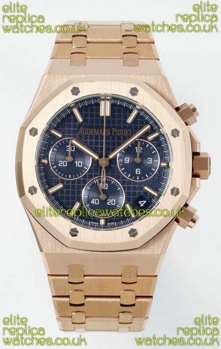 Royal Oak Chrono 26240 Rose Gold Strap in Blue Dial Super Clone Watch 