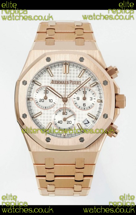 Royal Oak Chrono 26240 Rose Gold Strap in White Dial Super Clone Watch 