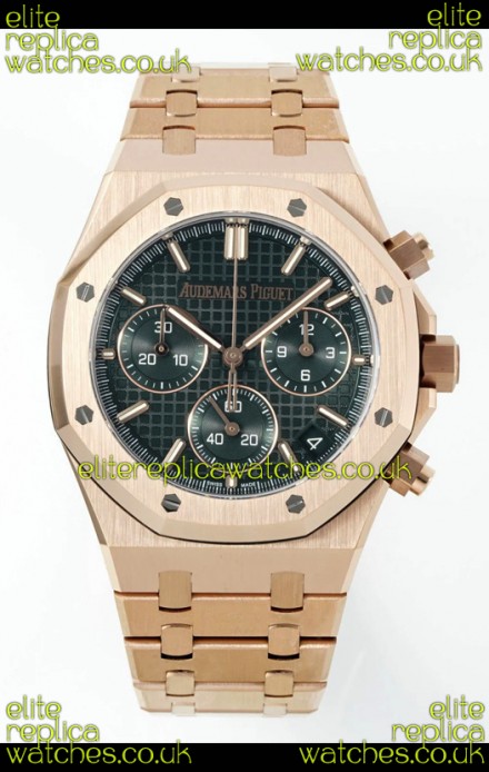 Royal Oak Chrono 26240 Rose Gold Strap in Green Dial Super Clone Watch 