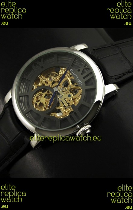 Cartier Ronde de Japanese Replica Watch in Skelton Grey & Gold Dial