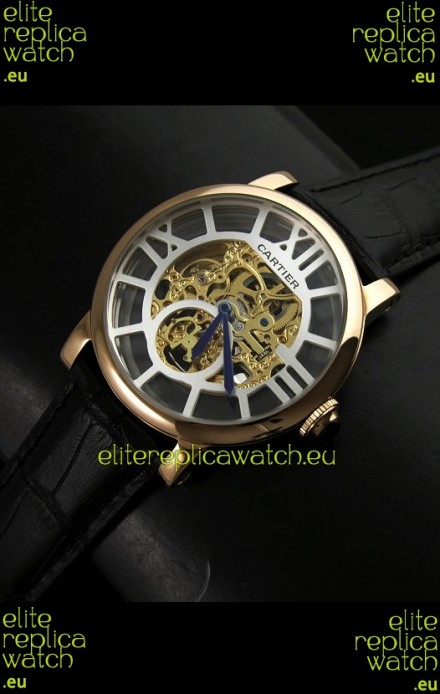 Cartier Ronde de Japanese Replica Watch in Skeleton Yellow Gold Dial