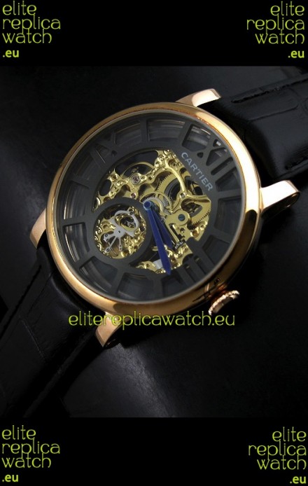 Cartier Ronde de Japanese Replica Watch in Skelton Gold Dial