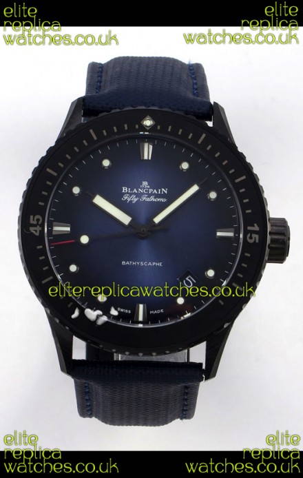 Blancpain Fifty Fathoms Ceramic Case Leather Strap Blue Dial Super Clone Watch 