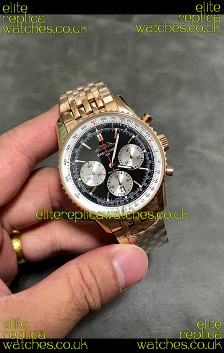 Breitling Navitimer B01 43MM Rose Gold Black Dial Super Clone Watch 