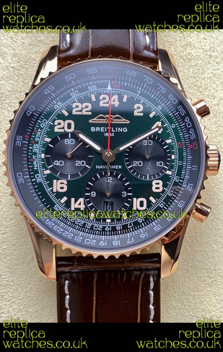 Breitling Navitimer B02 Rose Gold Green Dial Swiss Replica Watch 