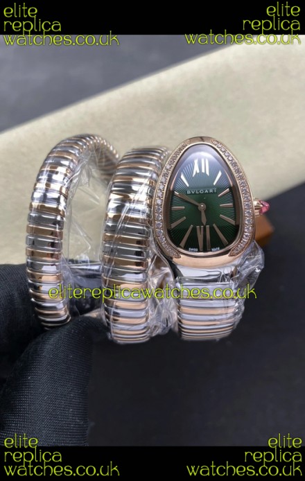 Serpenti Tubogas Double Spiral Green Dial Two Tone Super Clone Watch 