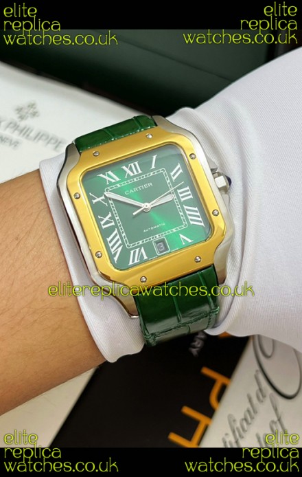 Cartier Santos De Cartier Green Dial Two Tone Swiss Replica Watch 