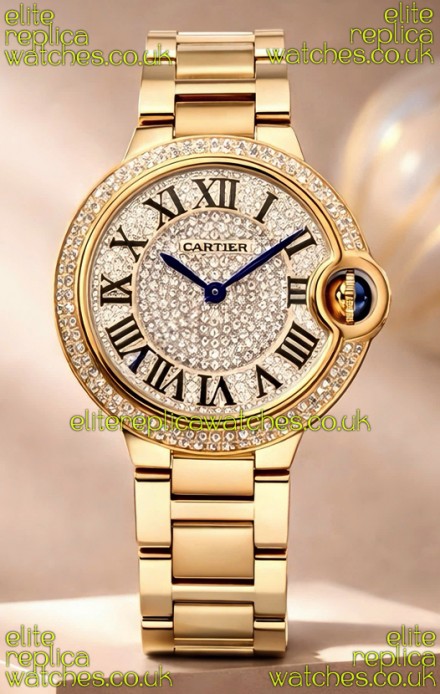 Ballon De Cartier Swiss Quartz 33MM Rose Gold Diamonds Super Clone Watch 