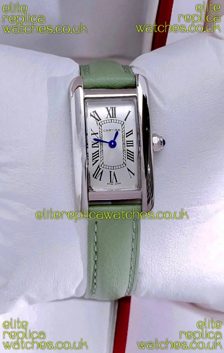 Cartier Tank Americaine Steel 19.4MM Green Strap Swiss Quartz Watch 