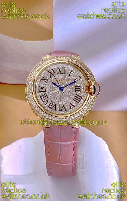 Ballon De Cartier Swiss Quartz 36MM Rose Gold Diamonds Super Clone Watch 