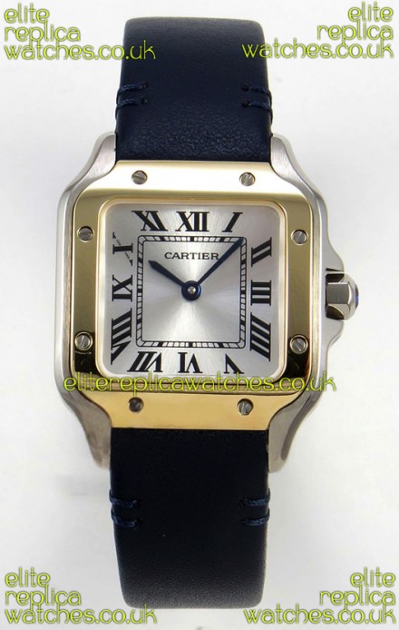 Cartier Santos Swiss Quartz 27MM Two Tone Leather Strap Super Clone Watch