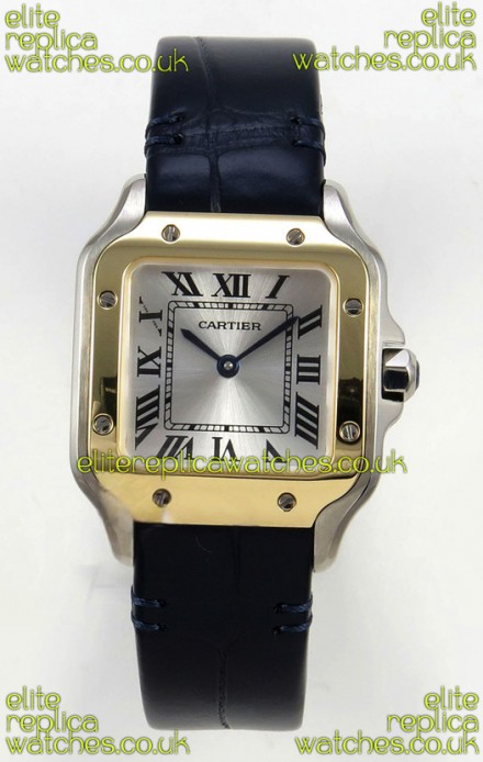 Cartier Santos Swiss Quartz 27MM Two Tone Leather Strap Super Clone Watch