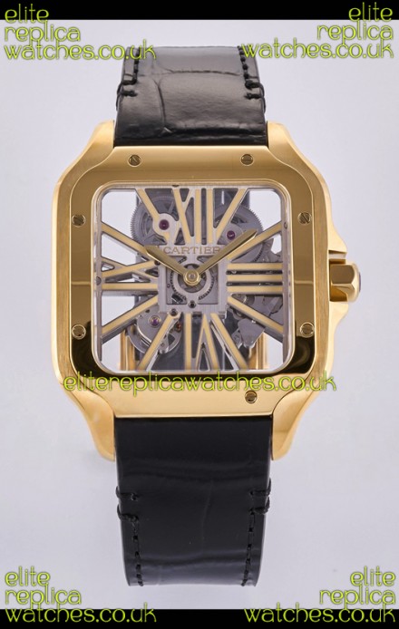 Santos De Cartier Super Clone Watch in Skeleton Dial Rose Yellow Case