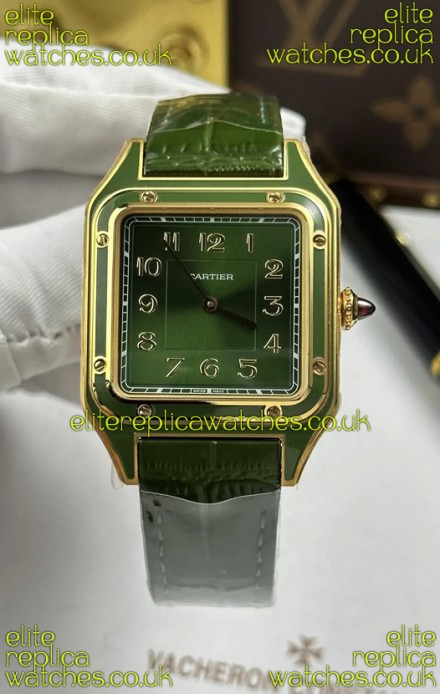 Santos Dumont 31MM Yellow Gold Green Dial Super Clone Watch 