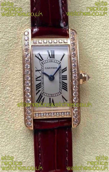 Cartier Tank Americaine Swiss Quartz 19mm Rose Gold Swiss Replica Watch 