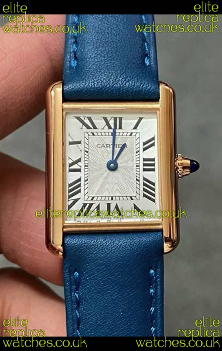 Cartier Tank Louis 22MM Swiss Quartz Gold Casing Blue Strap Watch 