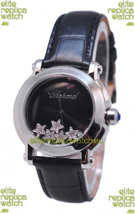Chopard Happy Sport Star Shaped Diamonds Swiss Watch in Black Strap
