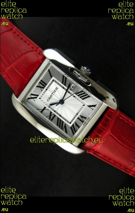 Cartier Tank Ladies Replica Watch in Steel Case/Red Strap
