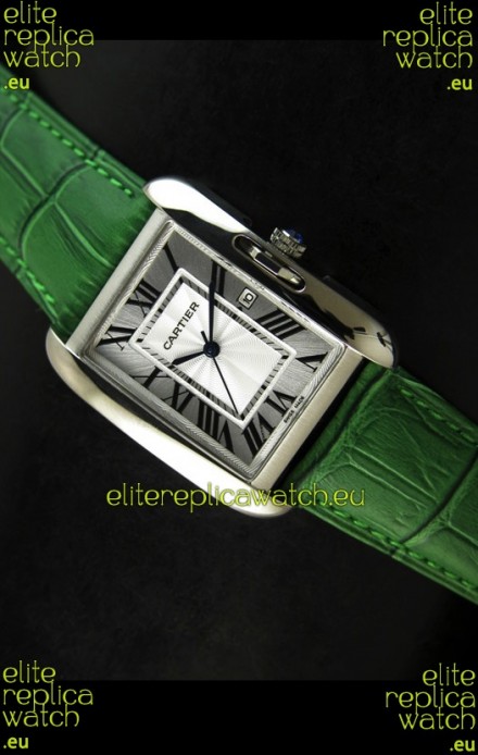 Cartier Tank Ladies Replica Watch in Steel Case/Green Strap