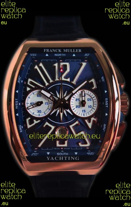 Franck Muller Vanguard Chronograph 18K Pink Gold Blue Dial Swiss Watch 