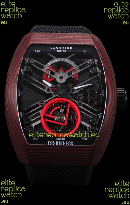 Franck Muller Vanguard Skeleton Tourbillon Red Carbon Swiss Replica Watch