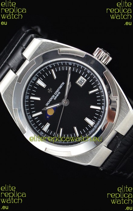 Vacheron Constantin Overseas MoonPhase Stainless Steel Swiss Watch in Black Dial