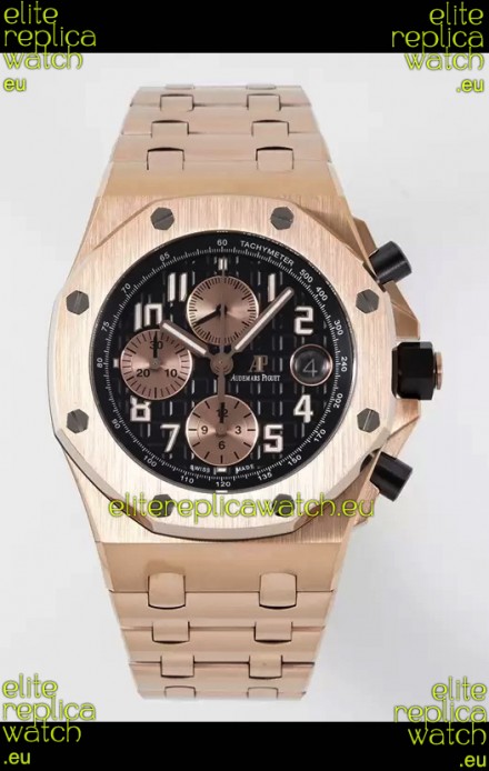 Audemars Piguet Royal Oak Offshore Black Dial Chronograph 1:1 Mirror Replica Watch - Rose Gold 