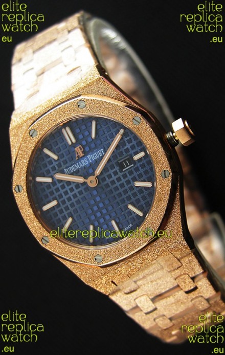 Audemars Piguet Royal Oak Frosted Rose Gold QUARTZ Watch Navy Blue 33MM - 1:1 Mirror Replica 