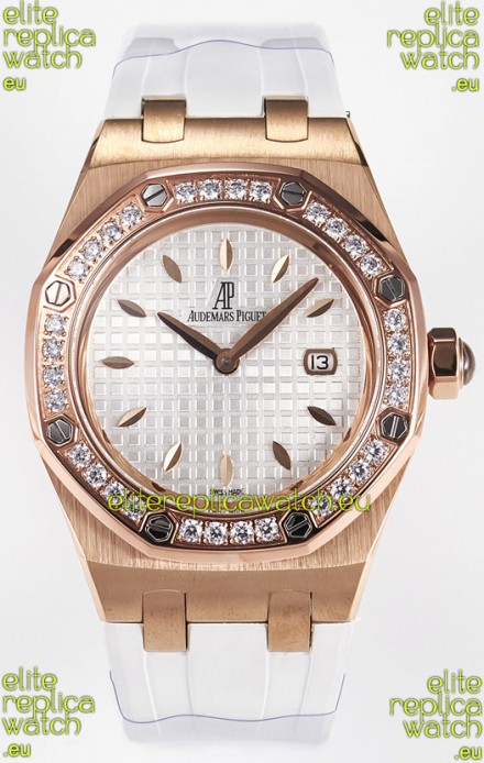 Audemars Piguet Royal Oak 33MM Rose Gold Quartz Rose Gold White Dial Swiss Replica Watch