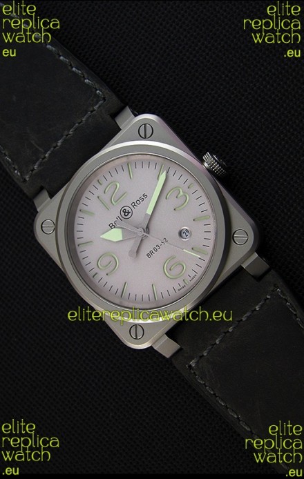 Bell & Ross BR03-92 Horolum Grey Dial Leather Strap Swiss Replica Watch 1:1 Mirror Replica