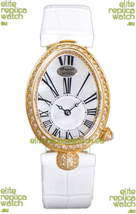 Breguet Reine De Naples Ladies Yellow Gold White Leather Swiss 1:1 Edition Replica Watch