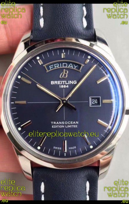Breitling Transocean Day & Date Swiss Replica Watch in Aurora Blue Dial 1:1 Mirror Edition