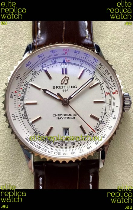 Breitling Navitimer 1 Automatic Swiss Replica Watch in White Dial Rose Gold Bezel