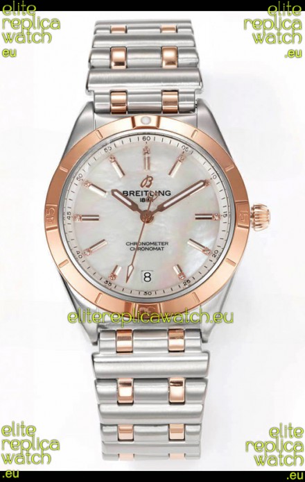 Breitling Chronomat 36MM 2 Tone Rose Gold Casing 1:1 Mirror Replica Watch Pearl Dial