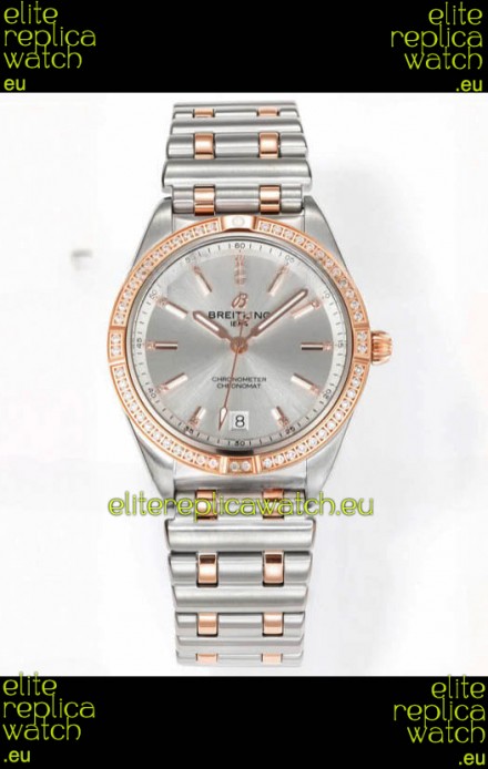 Breitling Chronomat 36MM 2 Tone Rose Gold Casing 1:1 Mirror Replica Watch Steel Dial