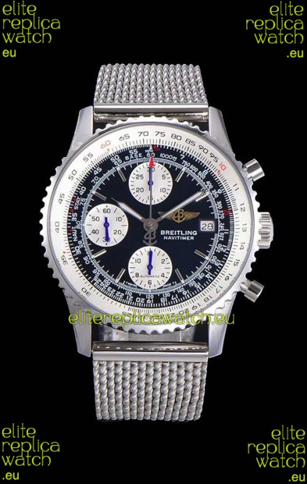 Breitling Navitimer Chronograph 41MM Swiss Replica Watch in 904L Steel Casing - Mesh Steel Strap