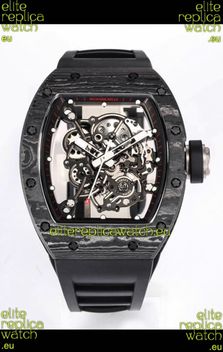 Richard Mille RM055 Black Carbon Casing 1:1 Mirror Replica Watch in Black Strap