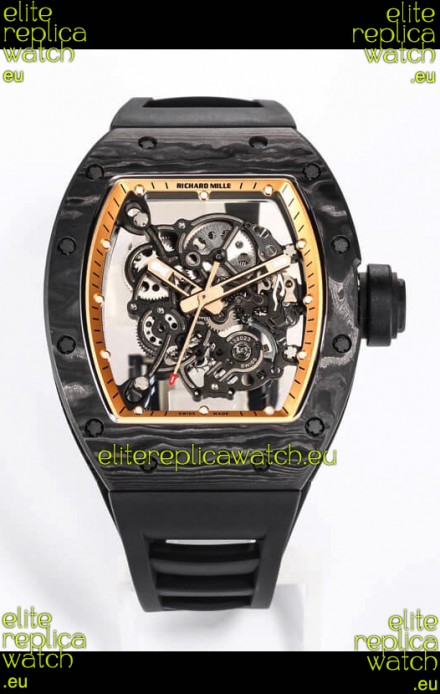 Richard Mille RM055 Black Carbon Casing 1:1 Mirror Replica Watch in Black Strap