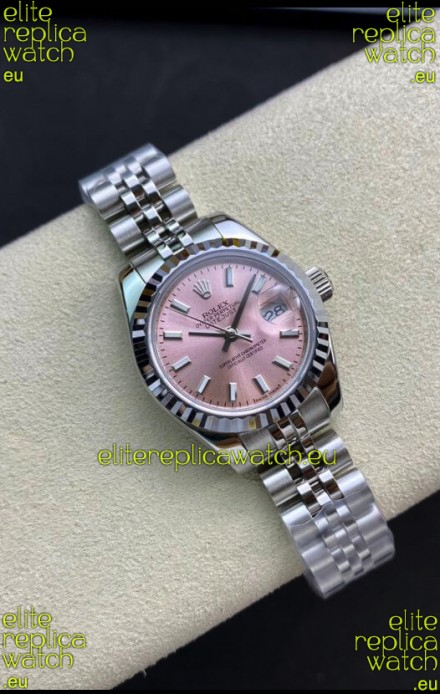 Rolex Datejust 28MM Swiss Replica in 904L Steel in Pink Dial - 1:1 Mirror Replica