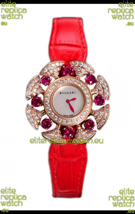 Bvlgari Divas's Dream Edition Watch in Rose Gold Casing - Diamonds Paved Dial Swiss Replica
