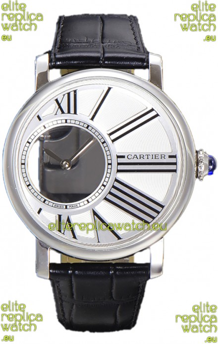 Rotonde De Cartier in Stainless Steel Casing - Leather Strap Swiss Quartz Replica Watch 