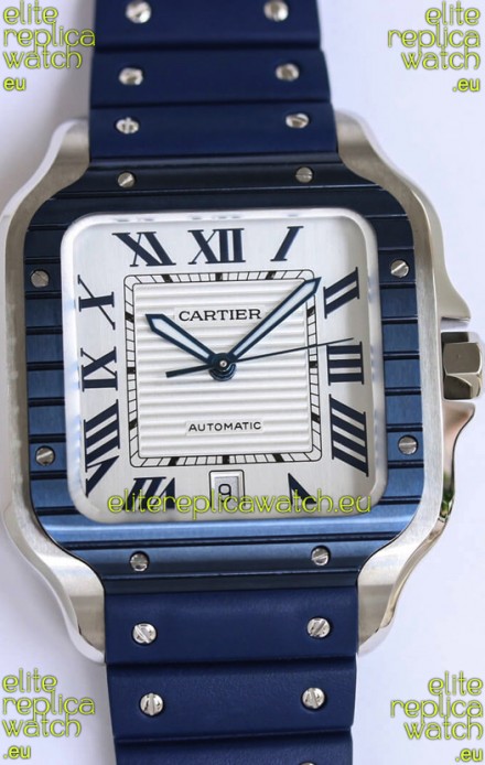 Santos De Cartier 1:1 Blue DLC Bezel Swiss Replica Watch 40MM - Rubber Strap