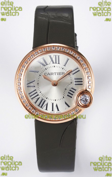 Ballon Blanc De Cartier Super Clone Watch 30MM in Rose Gold Casing Green Strap