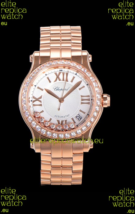 Chopard Happy Sport 1:1 Mirror Swiss Automatic Replica Watch 36MM in Rose Gold Casing White Dial