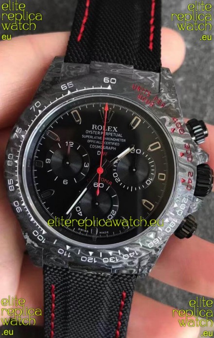 Rolex Daytona DiW Forged Cabon Casing 1:1 Mirror Replica with Nylon Strap - Full Black Dial 