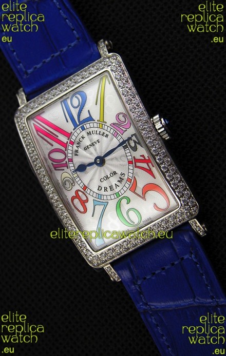 Franck Muller Long Island Color Dreams Ladies Swiss Replica Watch - Blue Strap